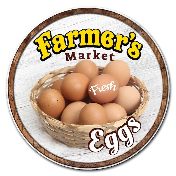 Corrugated Plastic Sign With Stakes 24in Circular-Farmers Market Eggs, C-24-CIR-WS-Eggs